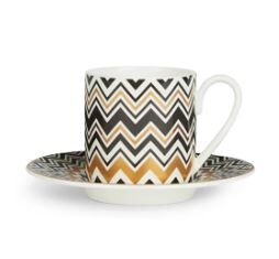 Zig Zag 148 - Siyah-Gold, 2 li Kahve Fincan ve Tabağı, 0,10 L