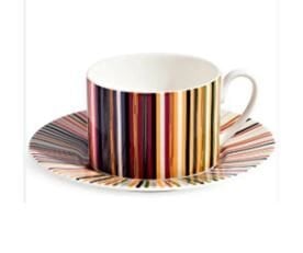 Stripes Jenkins 148 - Turuncu-Bordo, 2 li Çay/Kahve Fincan ve Tabağı, 0,20 L