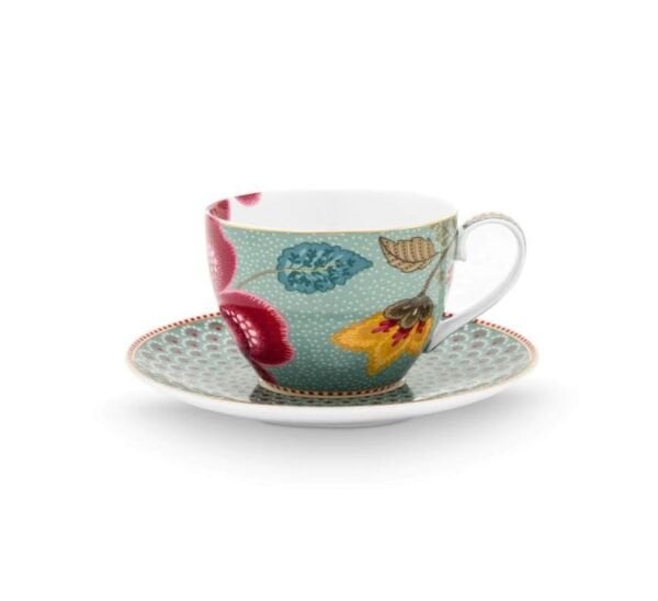 Blooming Tales Fantastik Mavi 280 ml'lik 2'li Fincan ve Tabak Seti