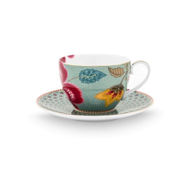 Blooming Tales Fantastik Mavi 280 ml'lik 2'li Fincan ve Tabak Seti