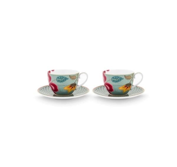 Blooming Tales Fantastik Mavi 280 ml'lik 2'li Fincan ve Tabak Seti