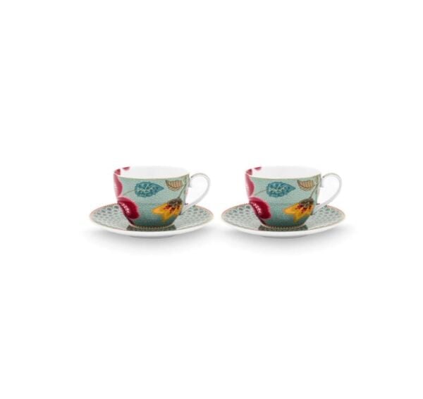 Blooming Tales Fantastik Mavi 280 ml'lik 2'li Fincan ve Tabak Seti