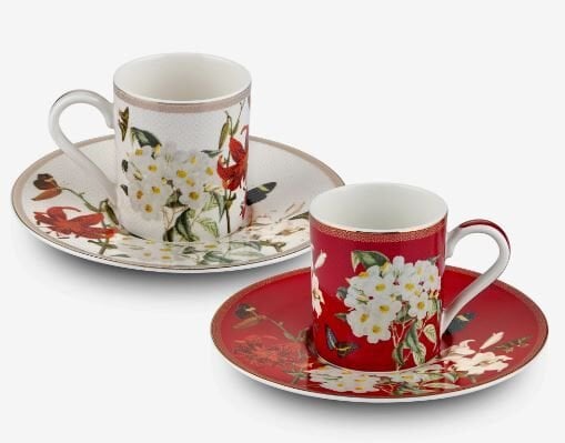 Kırmızı Beyaz Porselen Kahve Fincan Seti 90 Ml