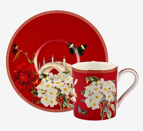 Kırmızı Beyaz Porselen Kahve Fincan Seti 90 Ml