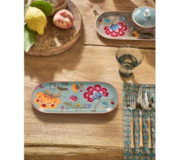 Fantasy Blooming Tales Mavi Oval Kek Servis Tabağı 33 cm