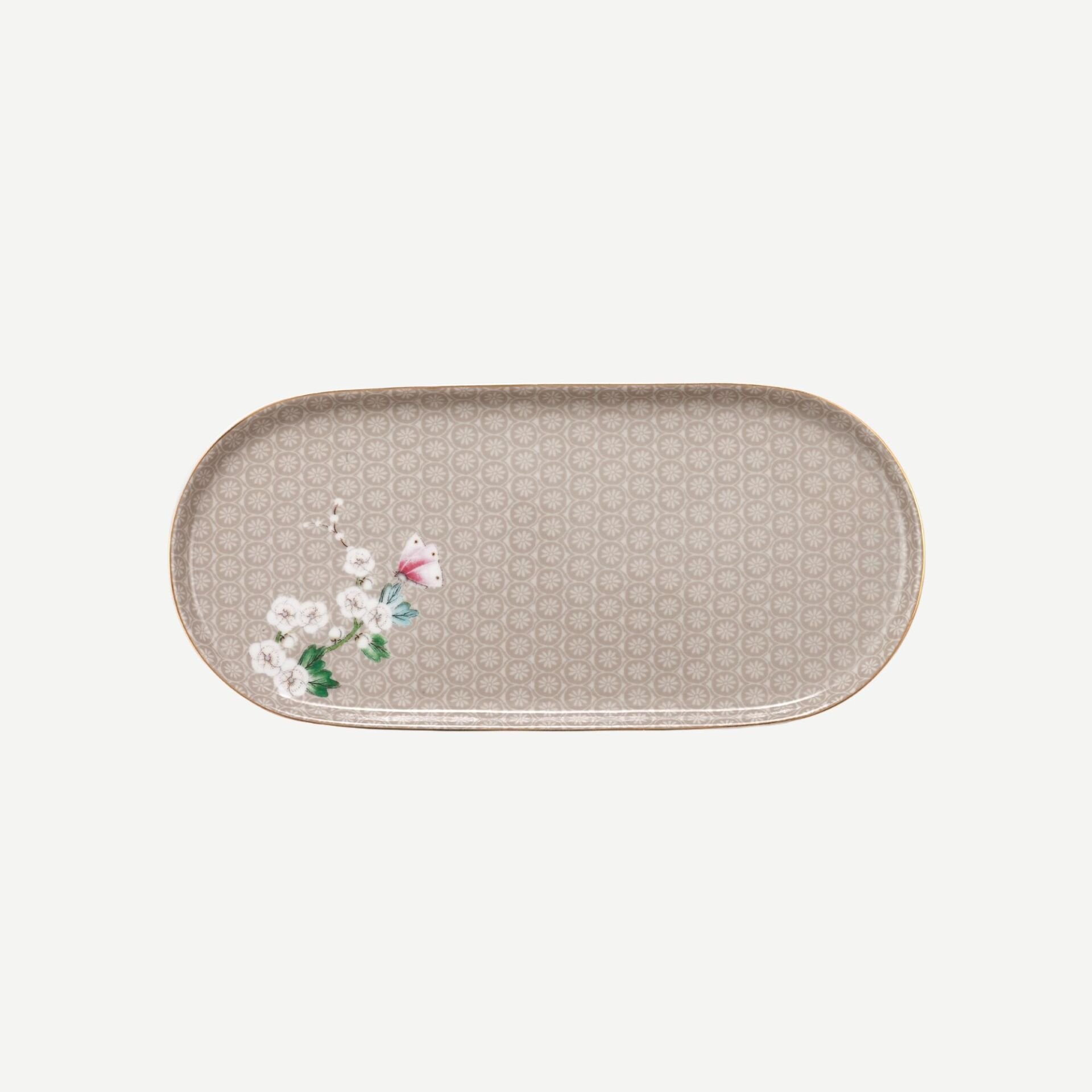 Blushing Birds Haki Oval Servis Tabağı 25 cm