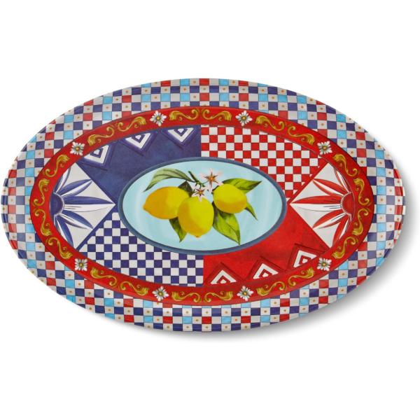 Capri Kırmızı Mavi Oval Servis Tabağı 34*21,5 Cm