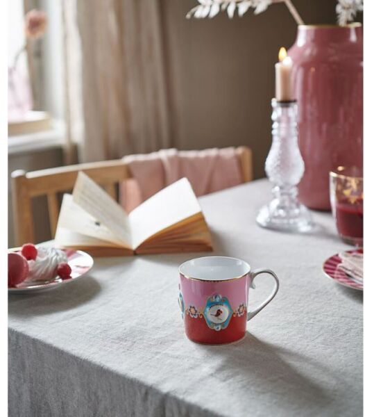 Love Birds Kırmızı/Pembe Madalyon Desenli İkili Küçük Mug Seti 150 ml