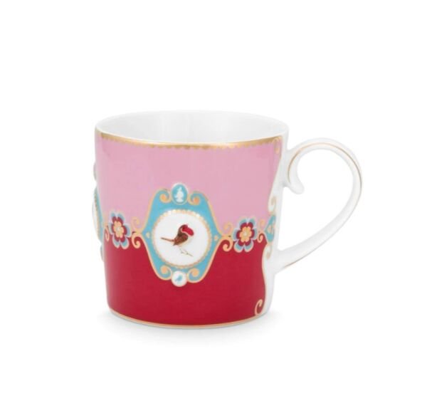 Love Birds Kırmızı/Pembe Madalyon Desenli İkili Küçük Mug Seti 150 ml