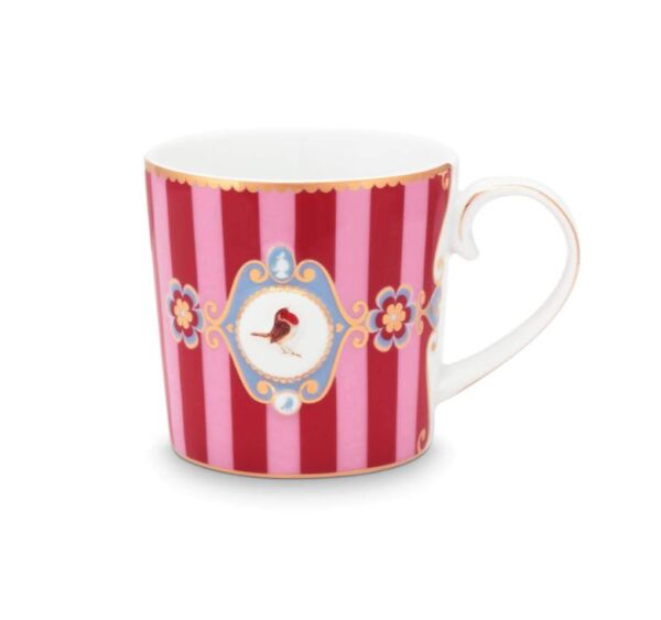 Love Birds Kırmızı/Pembe Çizgili İkili Küçük Mug Seti 150 ml