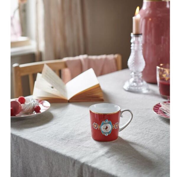 Love Birds Kırmızı Madalyon Desenli İkili Küçük Mug Seti 150 ml