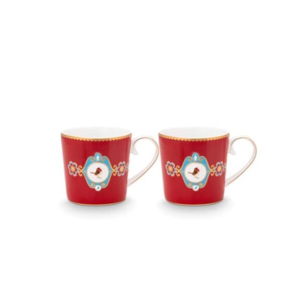 Love Birds Kırmızı Madalyon Desenli İkili Küçük Mug Seti 150 ml