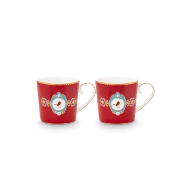 Love Birds Kırmızı Madalyon Desenli İkili Küçük Mug Seti 150 ml