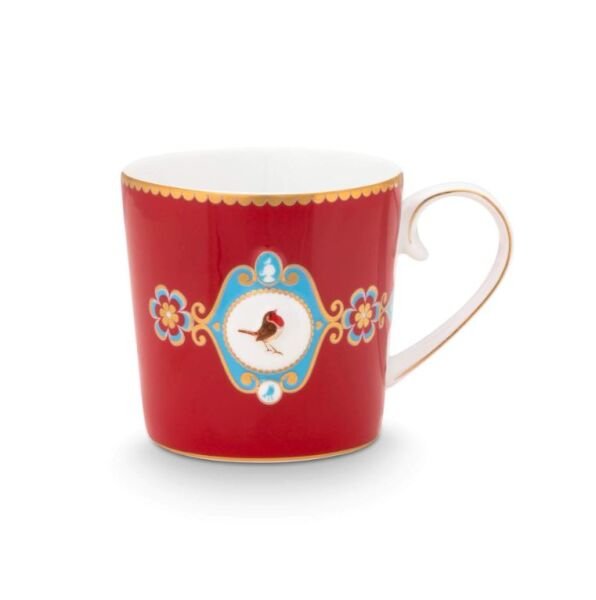 Love Birds Kırmızı Madalyon Desenli İkili Küçük Mug Seti 150 ml