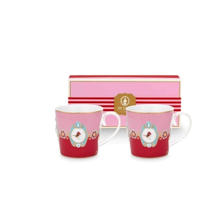 Love Birds Kırmızı/Pembe Madalyon Desenli İkili Mug Seti 250 ml