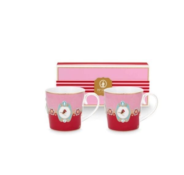 Love Birds Kırmızı/Pembe Madalyon Desenli İkili Mug Seti 250 ml