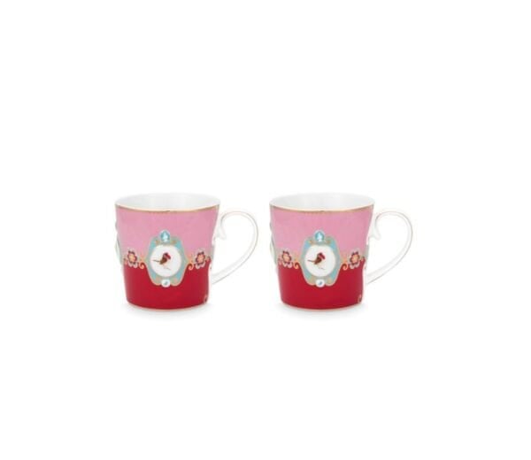 Love Birds Kırmızı/Pembe Madalyon Desenli İkili Mug Seti 250 ml