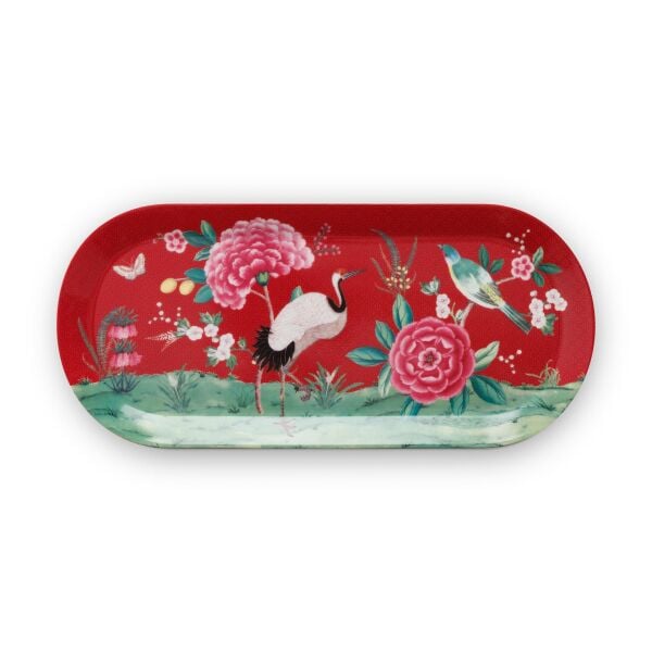 Blushing Birds Kırmızı Oval Kek Servis Tabağı