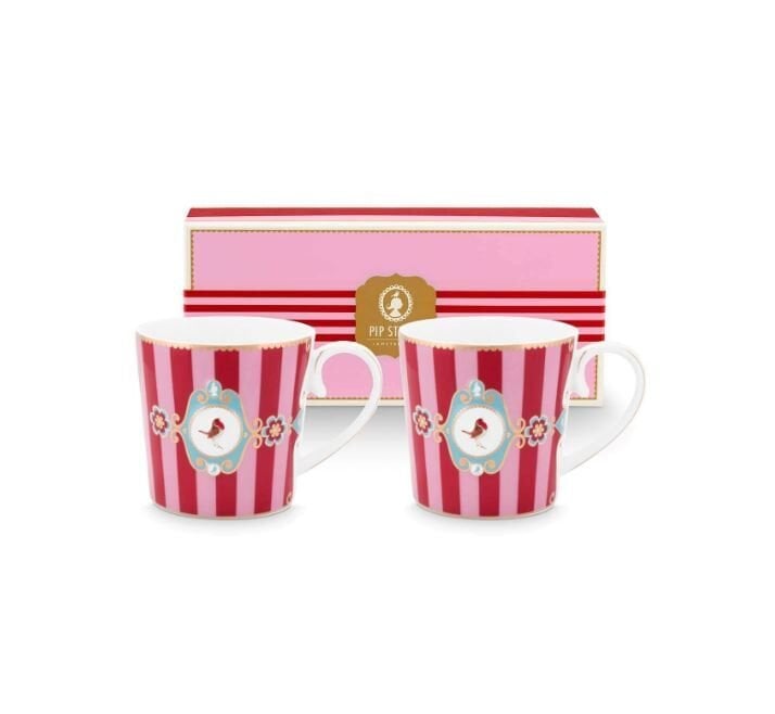 Love Birds Kırmızı/Pembe Çizgili İkili Mug Seti 250 ml