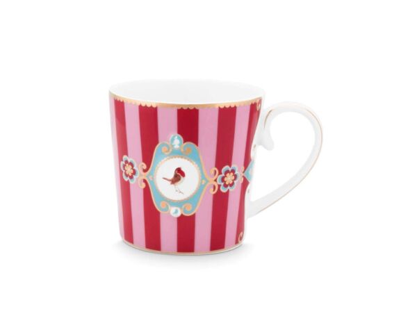 Love Birds Kırmızı/Pembe Çizgili İkili Mug Seti 250 ml