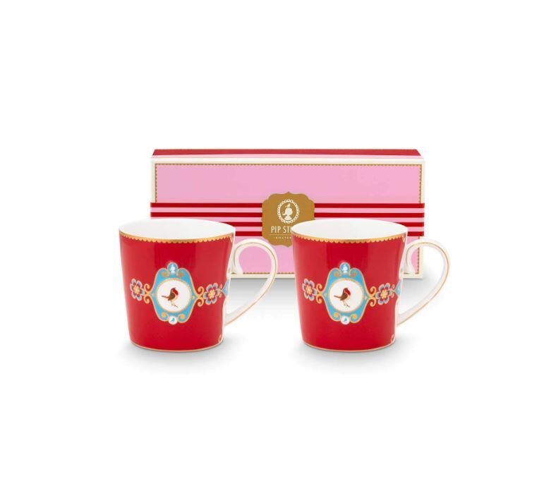 Love Birds Kırmızı Madalyon Desenli İkili Mug Seti 250 ml