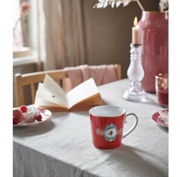 Love Birds Kırmızı Madalyon Desenli İkili Mug Seti 250 ml