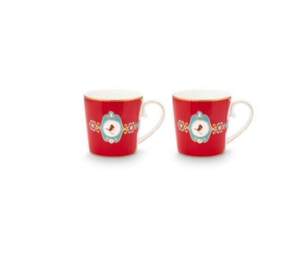 Love Birds Kırmızı Madalyon Desenli İkili Mug Seti 250 ml