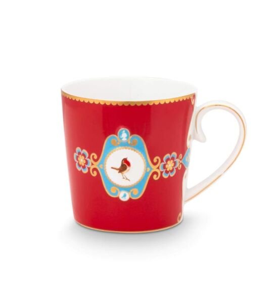 Love Birds Kırmızı Madalyon Desenli İkili Mug Seti 250 ml