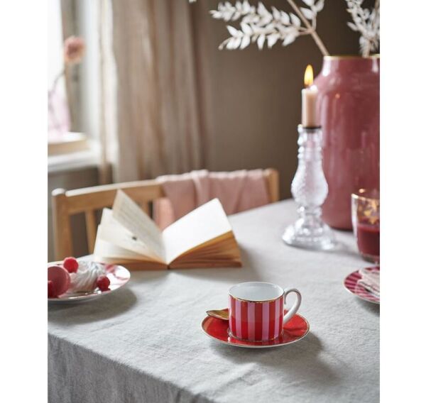 Love Birds Kırmızı/Pembe Çizgili İkili Kahve Fincanı Seti 100 ml