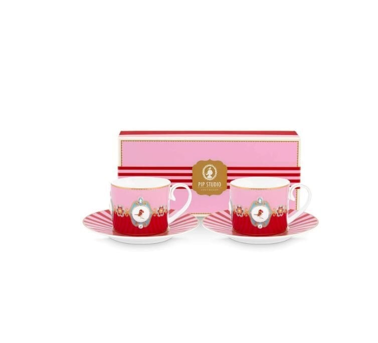 Love Birds Kırmızı/Pembe İkili Çay Fincanı Seti 200 ml