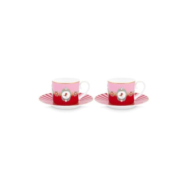Love Birds Kırmızı/Pembe İkili Çay Fincanı Seti 200 ml