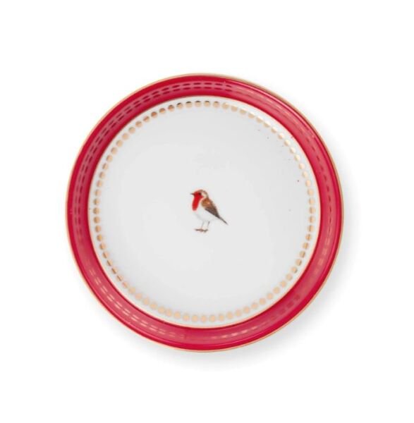 Love Birds Kırmızı/Pembe Çizgili İkili Tek Kişilik Çay Seti 250 ml