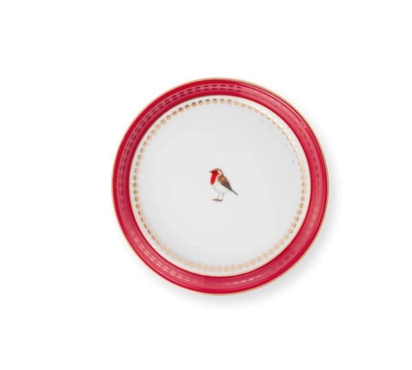 Love Birds Kırmızı/Pembe Madalyon Desenli Tek Kişilik Çay Seti 250 ml