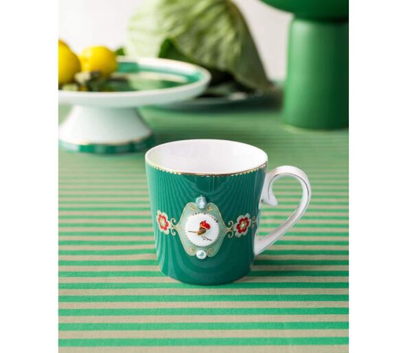 Love Birds Yeşil Madalyon Desenli İkili Küçük Mug Seti 150 ml