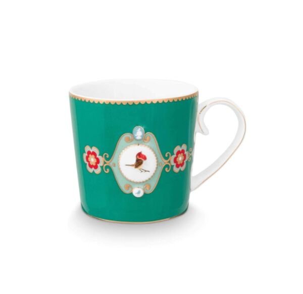 Love Birds Yeşil Madalyon Desenli İkili Küçük Mug Seti 150 ml