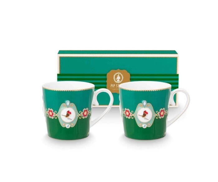 Love Birds Yeşil Renkli Madalyon Desenli İkili Mug Seti 250 ml
