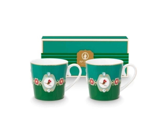 Love Birds Yeşil Renkli Madalyon Desenli İkili Mug Seti 250 ml