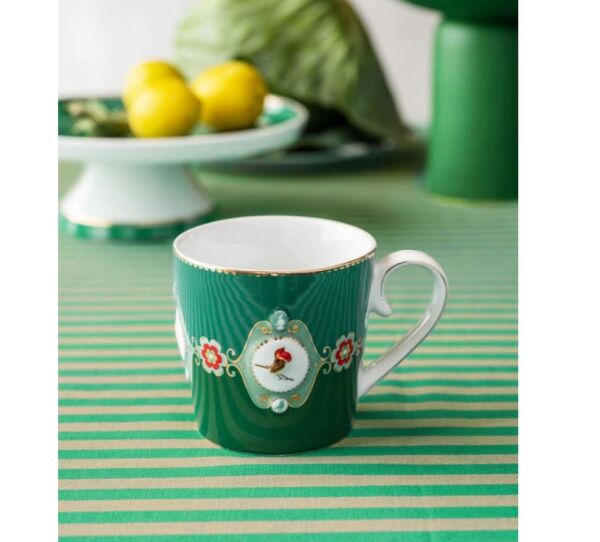 Love Birds Yeşil Renkli Madalyon Desenli İkili Mug Seti 250 ml