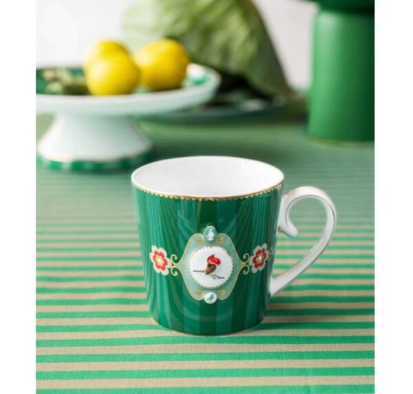 Love Birds Yeşil Çizgili İkili Mug Seti 250 ml