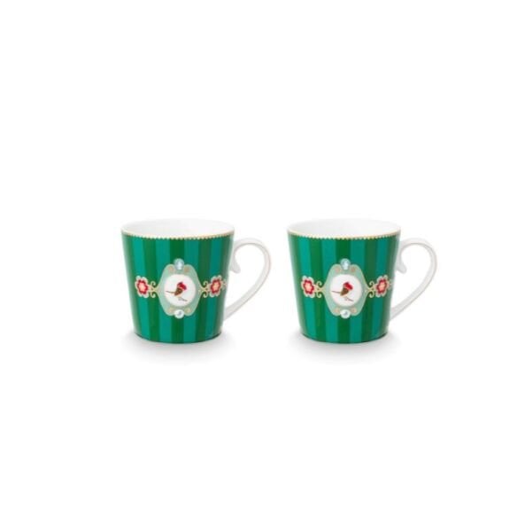 Love Birds Yeşil Çizgili İkili Mug Seti 250 ml