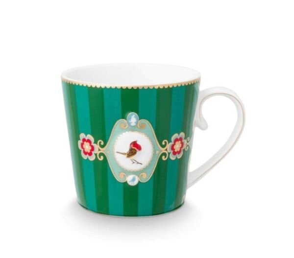 Love Birds Yeşil Çizgili İkili Mug Seti 250 ml