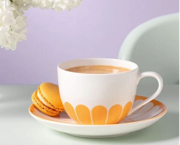 Fleur Soleil Turuncu Porselen Kahve ve Çay Fincan Tabağı