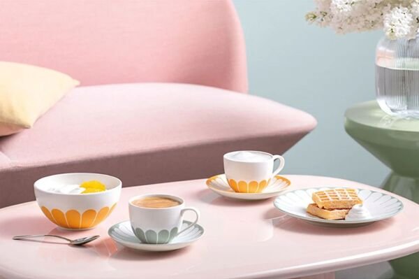 Fleur Soleil Turuncu Porselen Kahve ve Çay Fincan Tabağı