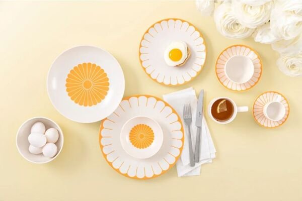 Fleur Soleil Turuncu Porselen Kahve ve Çay Fincan Tabağı