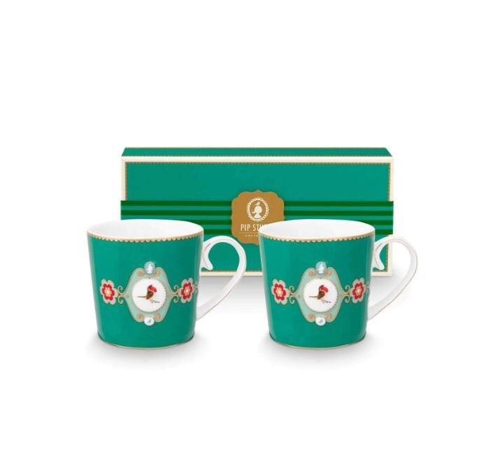 Love Birds Yeşil Madalyon Desenli İkili Mug Seti 250 ml
