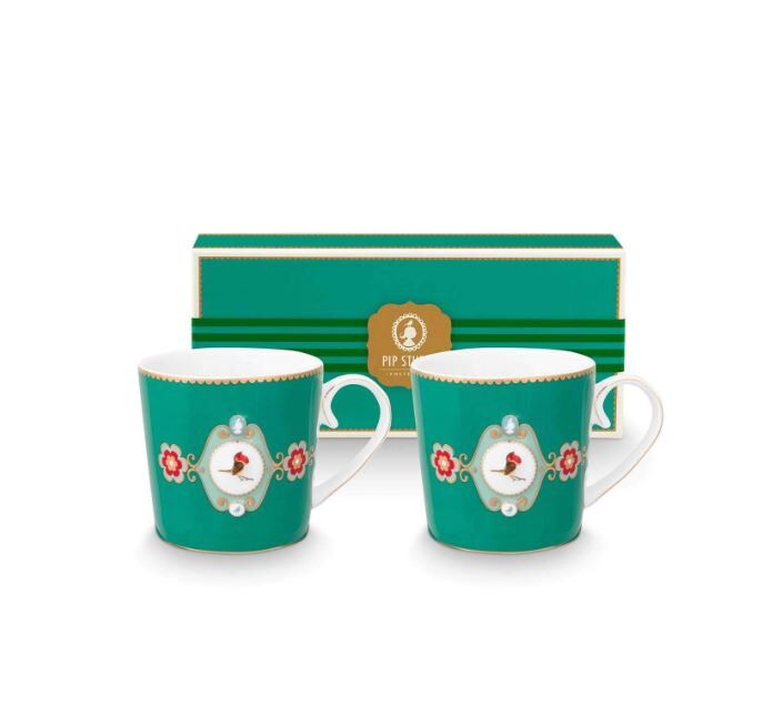 Love Birds Yeşil Madalyon Desenli İkili Mug Seti 250 ml