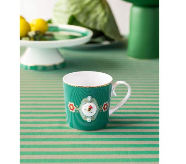 Love Birds Yeşil Madalyon Desenli İkili Mug Seti 250 ml