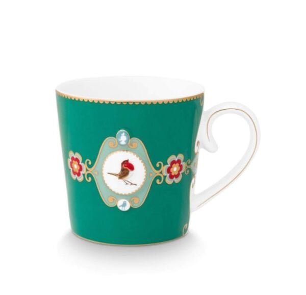 Love Birds Yeşil Madalyon Desenli İkili Mug Seti 250 ml