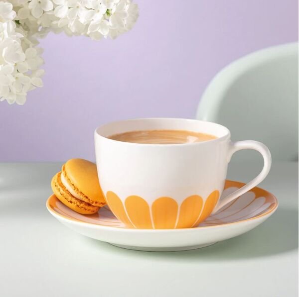 Fleur Soleil Turuncu Porselen Kahve ve Çay Fincanı