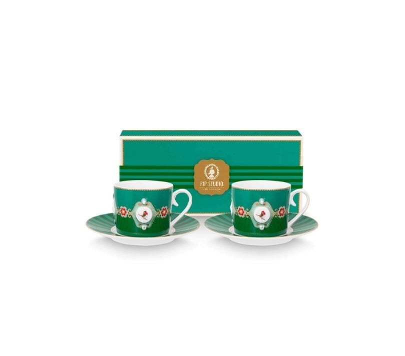Love Birds Yeşil İkili Çay Fincanı Seti